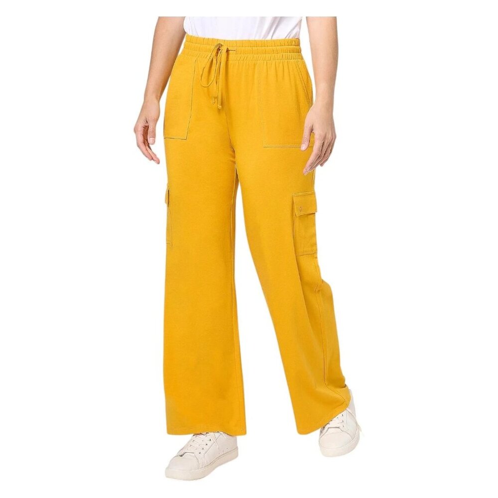 AnyBody Cargo Pant Size Medium Cozy Knit Wide Leg Pull On Golden Travel Comfort